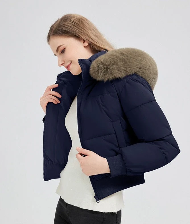 T588-739   Winter women's coat with large fur collar for warmth - Image 2