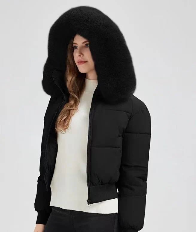 T588-739   Winter women's coat with large fur collar for warmth - Image 4