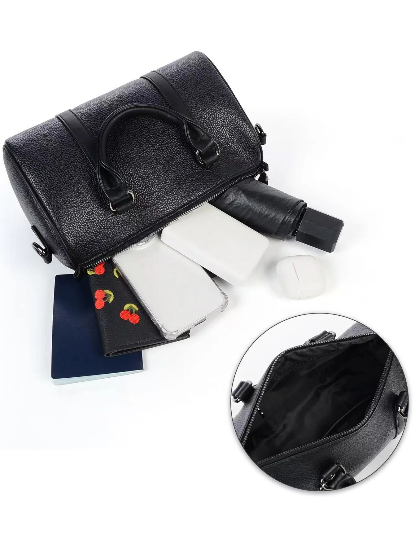 T588-741   Handbag, stylish and beautiful, all black leather - Image 5