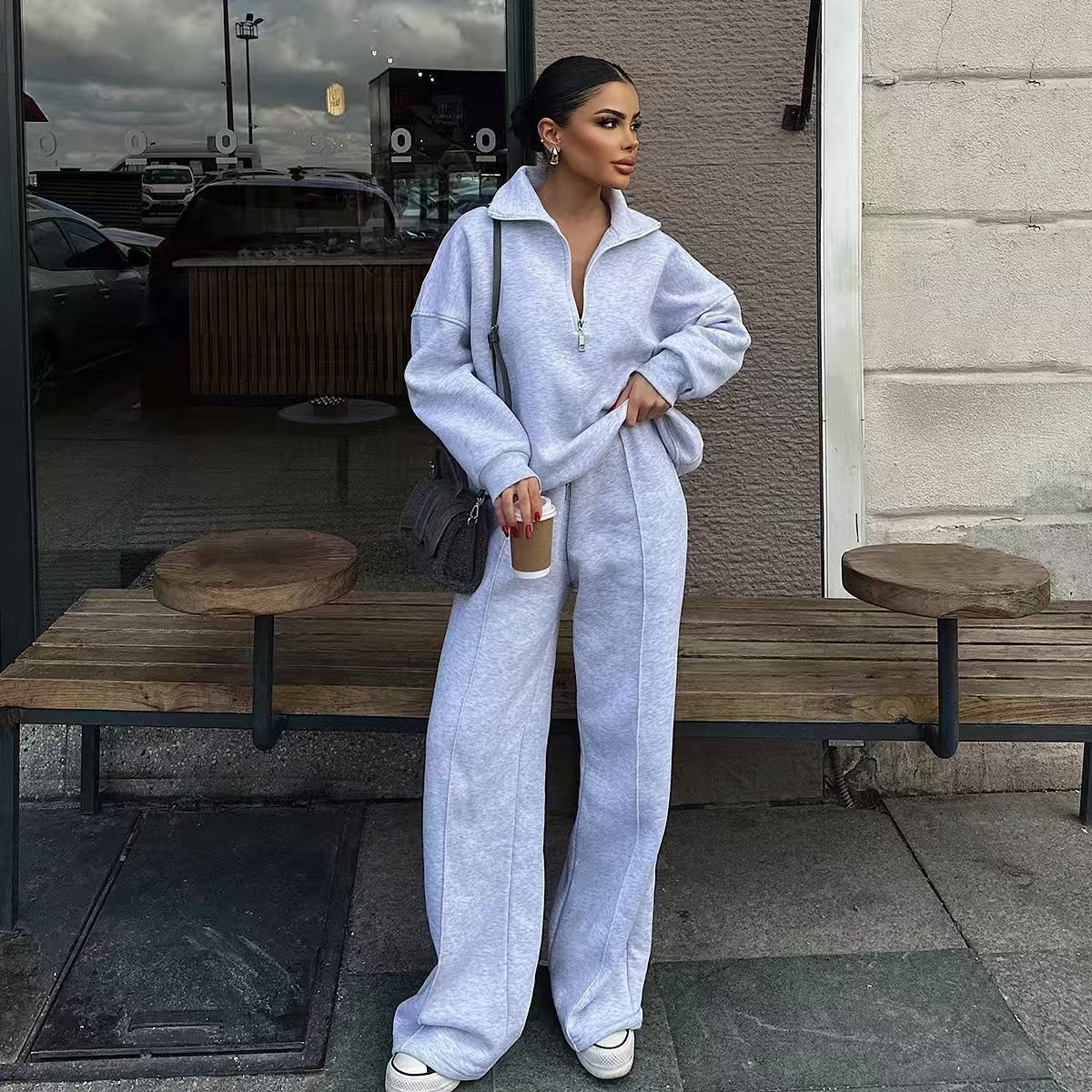 T588-747-Half zip pullover sweatshirt, sweatpants, loose and casual GYYF - Image 2