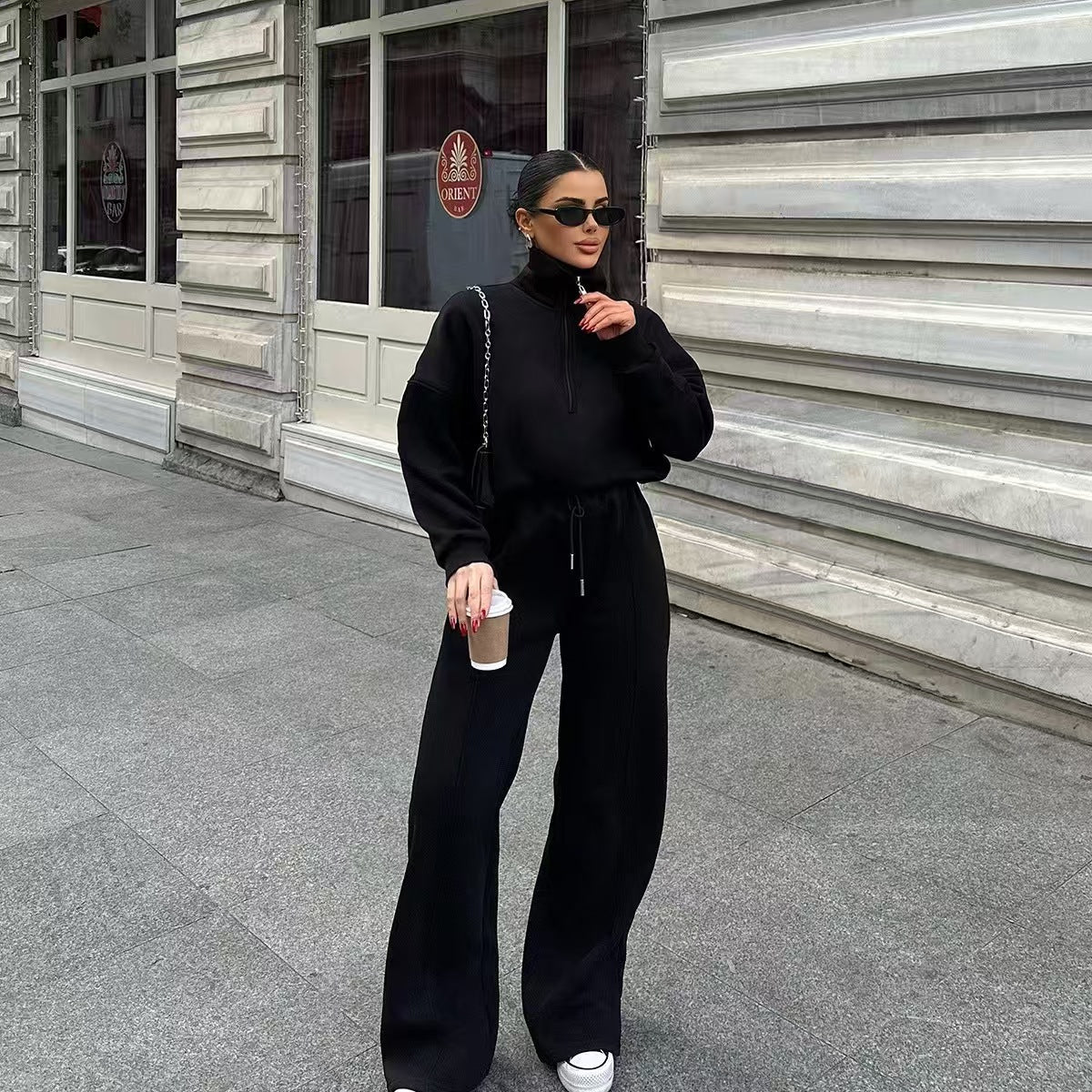 T588-747-Half zip pullover sweatshirt, sweatpants, loose and casual GYYF - Image 3