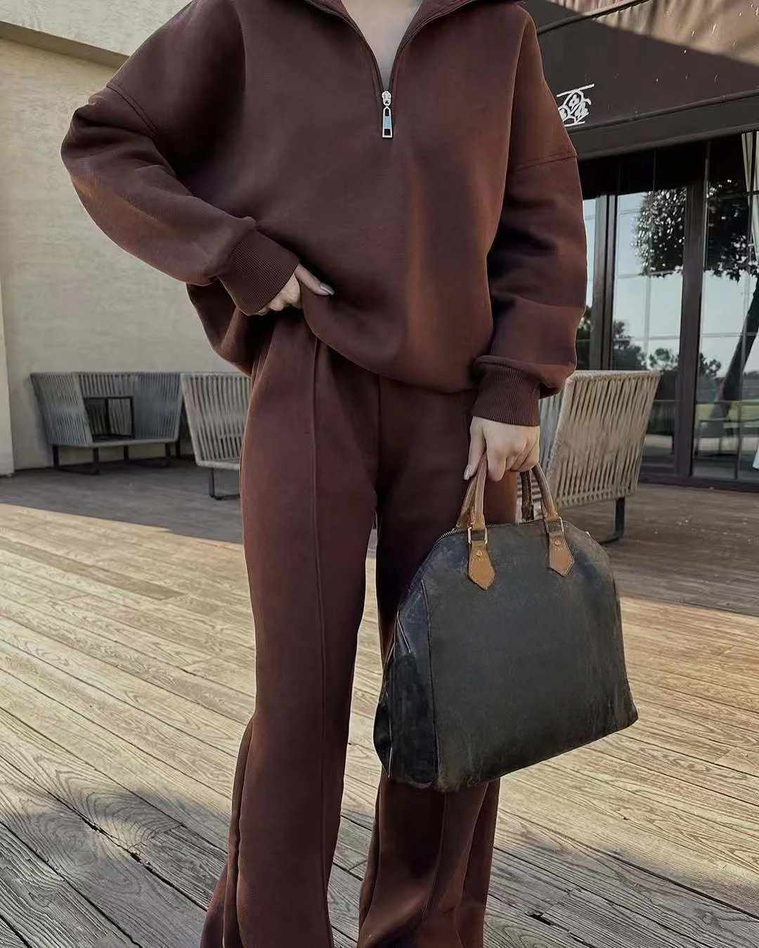 T588-747-Half zip pullover sweatshirt, sweatpants, loose and casual GYYF - Image 6