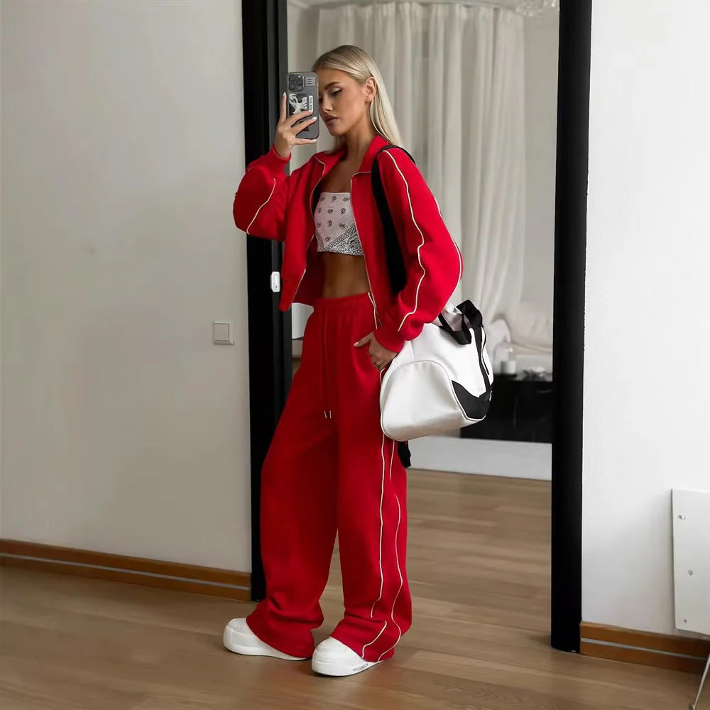 T588-772  Women's zipper cardigan jacket sportswear set - Image 3