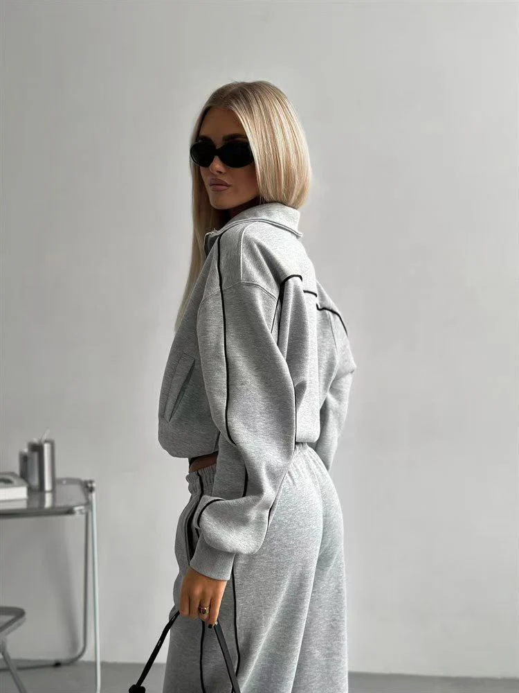 T588-772  Women's zipper cardigan jacket sportswear set - Image 7