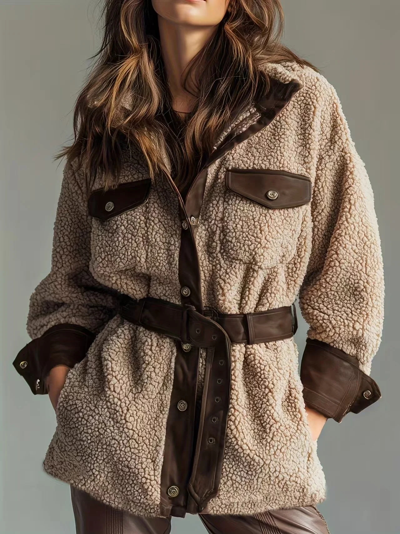 T588-828 Plush coat medium long women's clothing