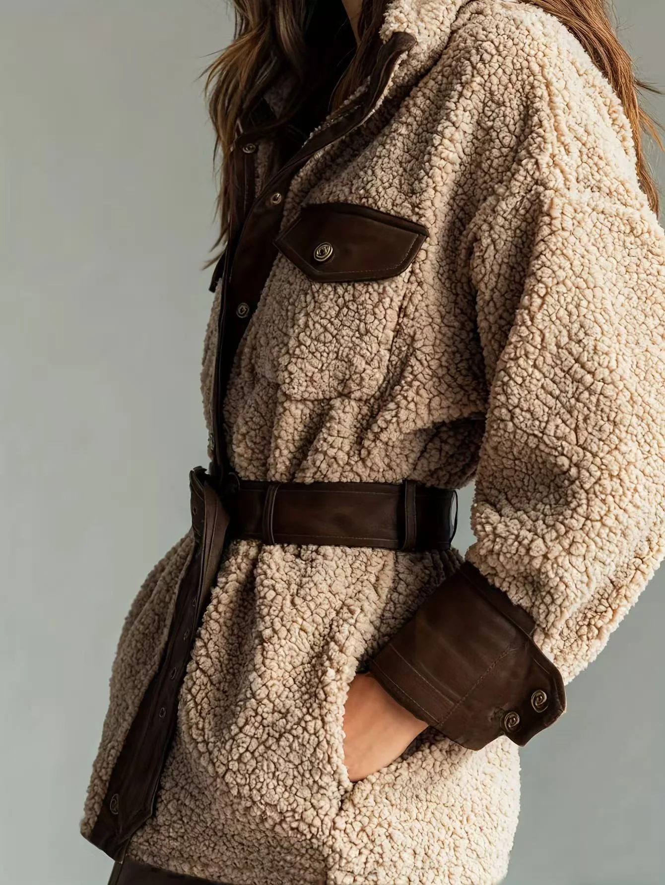 T588-828 Plush coat medium long women's clothing - Image 3