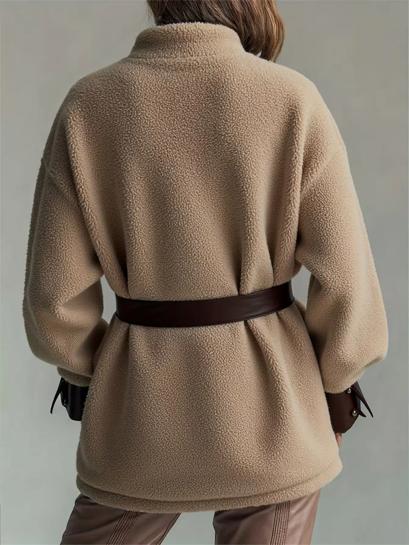 T588-828 Plush coat medium long women's clothing - Image 5