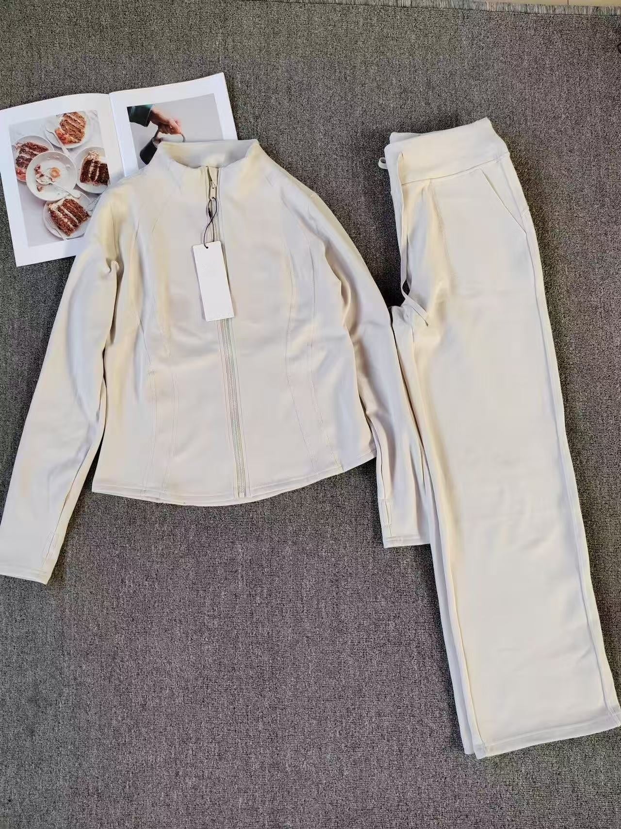 T588-829  Zipper Sports Solid Color Set for Women - Image 3