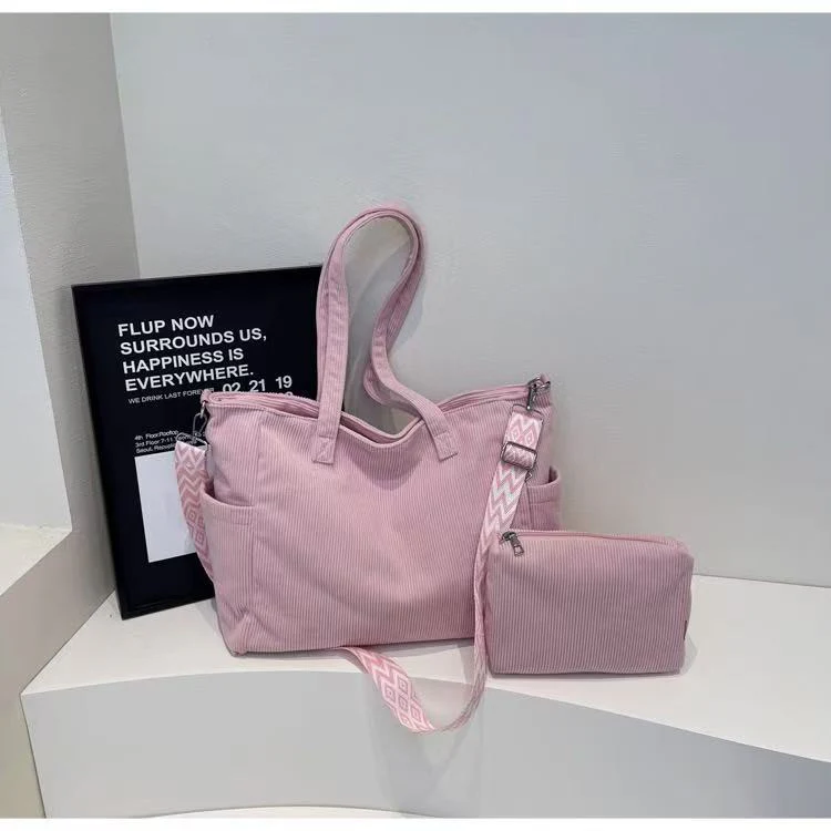 T588-859 Corduroy women's crossbody bag commuting tote bag - Image 2