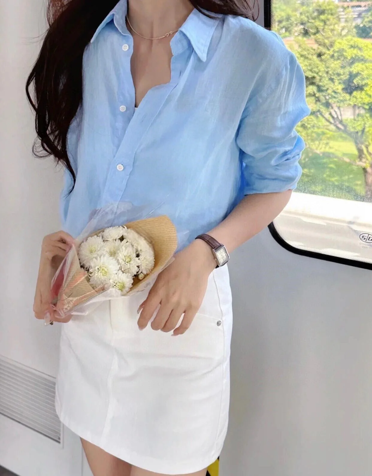 T588-875  Women's long loose casual shirt - Image 3