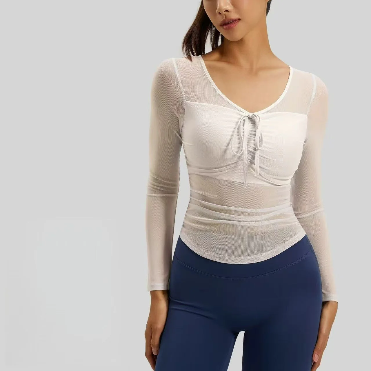 T588-884 Yoga suit long sleeved slim fit fitness top for women - Image 3