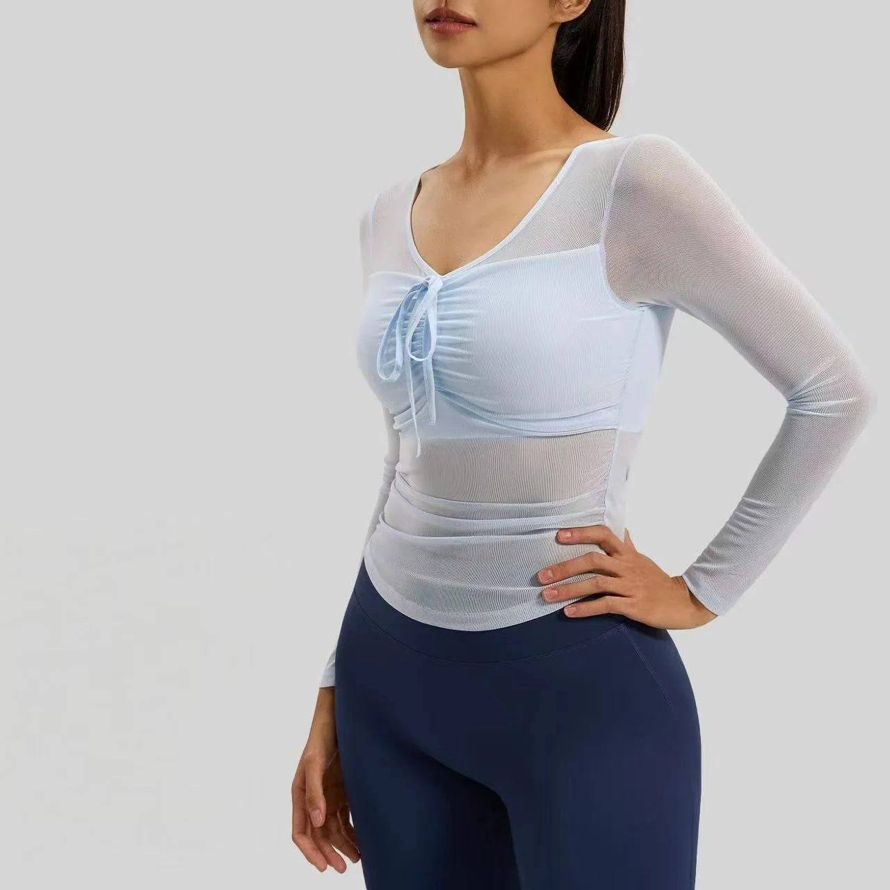 T588-884 Yoga suit long sleeved slim fit fitness top for women - Image 4