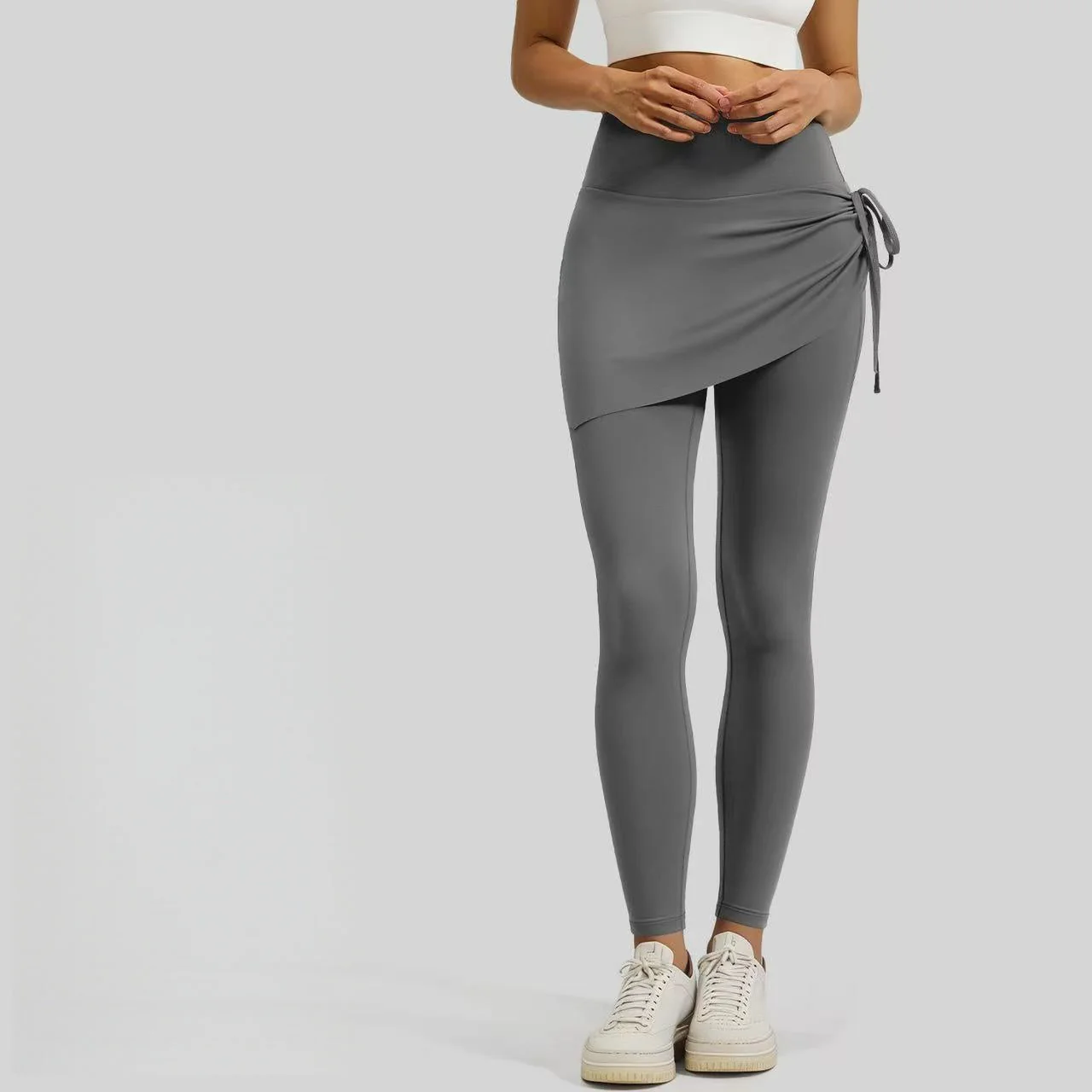T588-886  Women's drawstring yoga pants, fake two piece sports pants