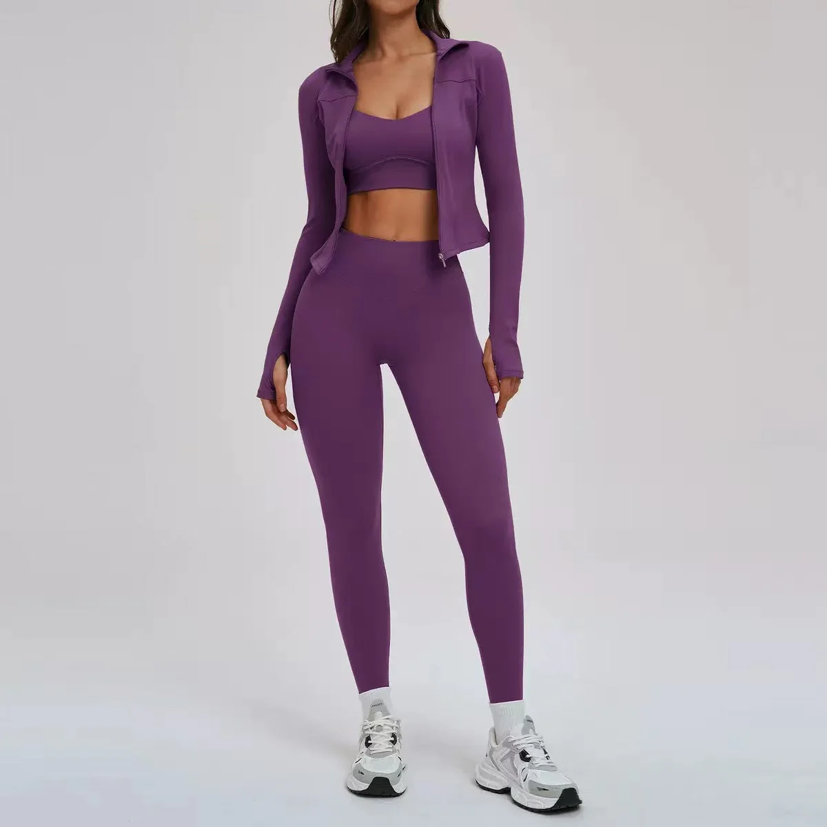 T588-909  Women's Yoga Tight Outdoor Exercise 3-Piece Set - Image 2