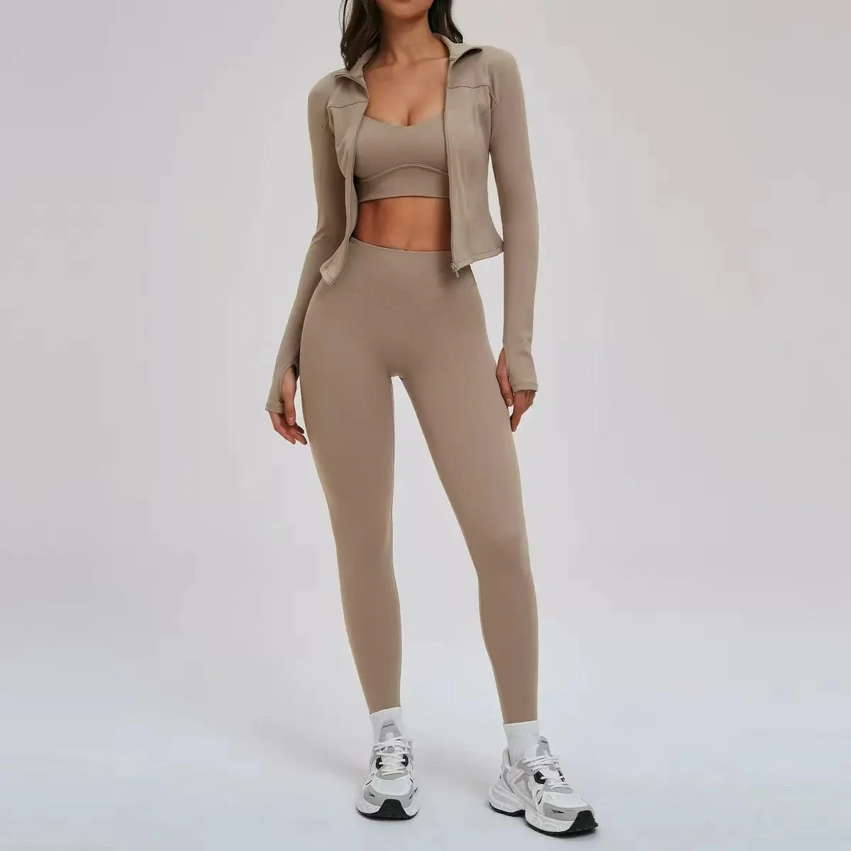 T588-909  Women's Yoga Tight Outdoor Exercise 3-Piece Set - Image 3