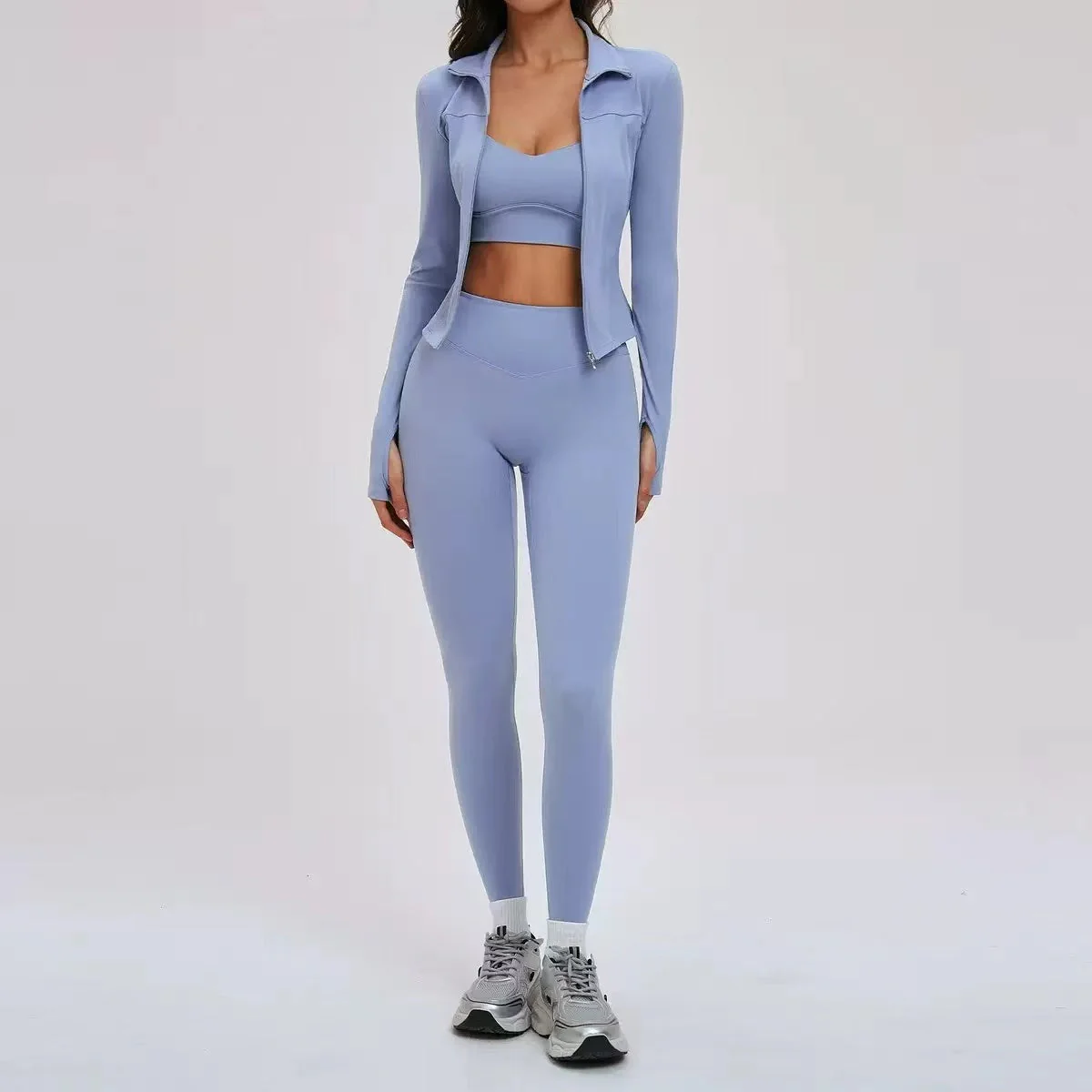 T588-909  Women's Yoga Tight Outdoor Exercise 3-Piece Set - Image 4