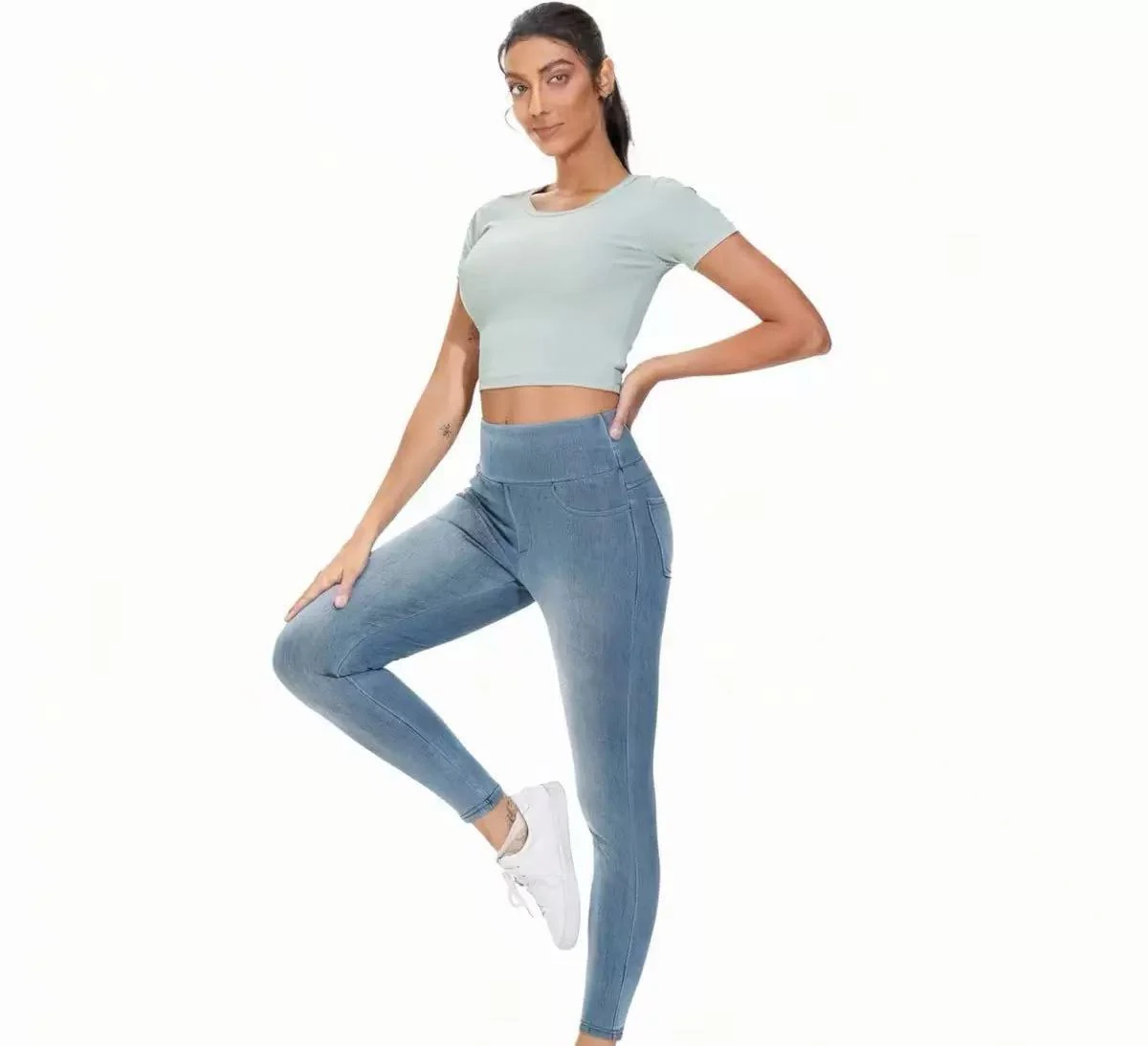 T588-973  Denim Leggings - Image 3