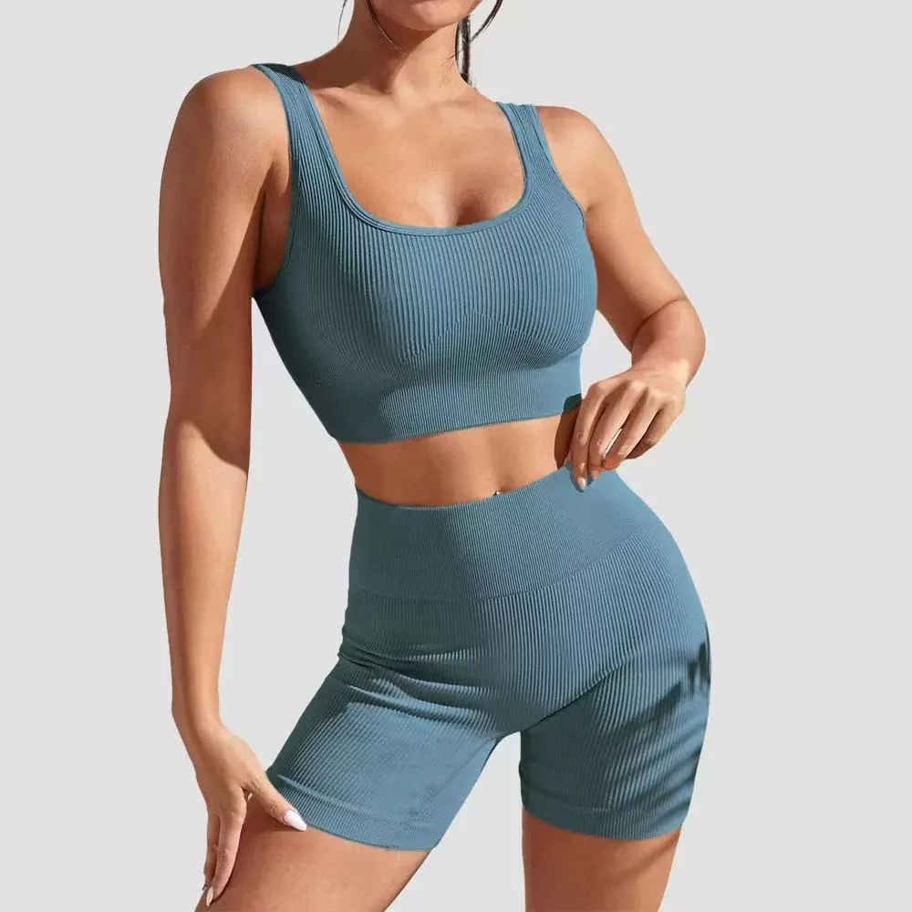 T588-976  Colorful shorts vest set yoga set