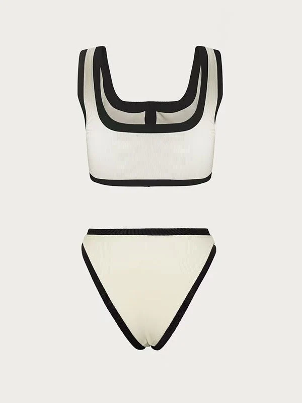T588-995  Black and white minimalist split swimsuit bikini