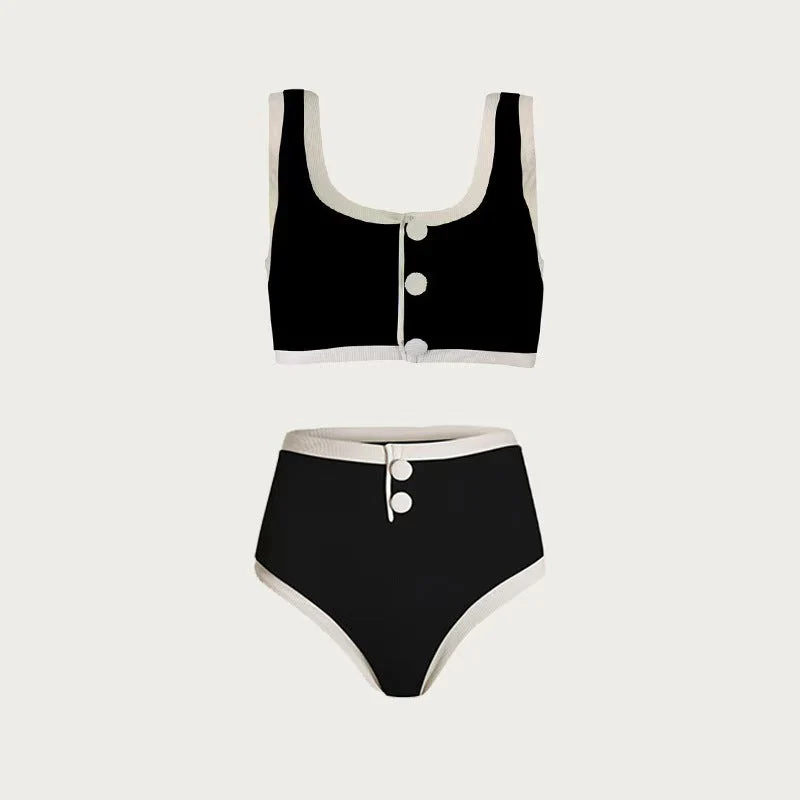 T588-995  Black and white minimalist split swimsuit bikini - Image 2