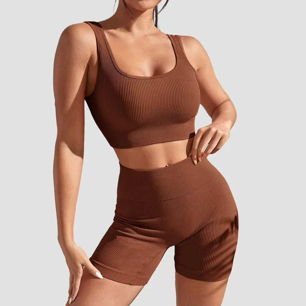 T588-998 Yoga fitness tight fitting short sleeved shorts set - Image 10