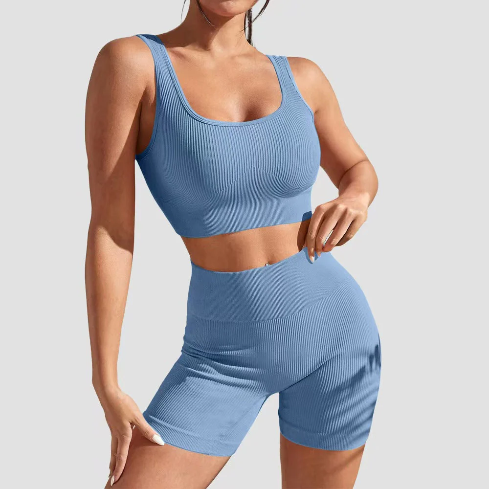 T588-998 Yoga fitness tight fitting short sleeved shorts set - Image 11