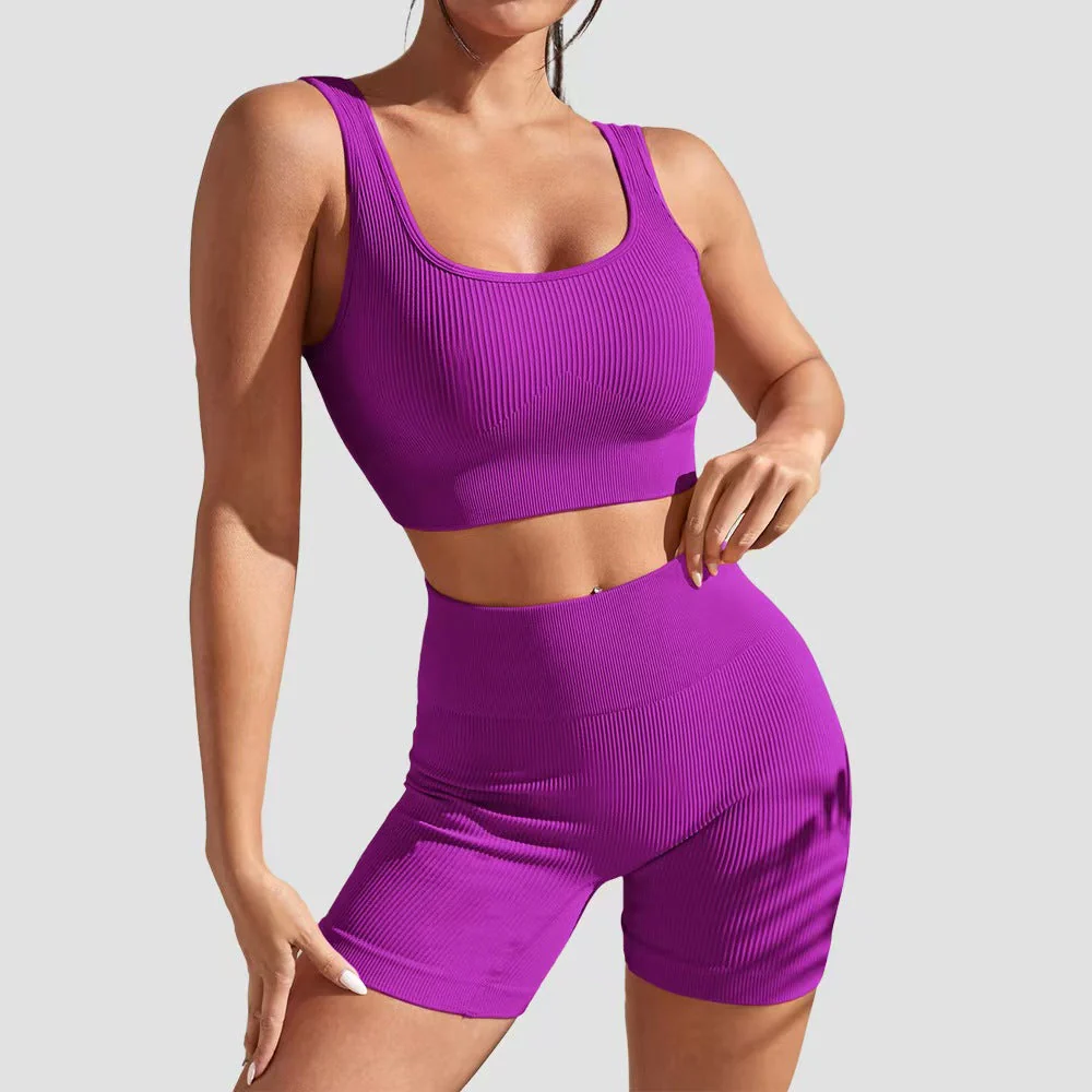 T588-998 Yoga fitness tight fitting short sleeved shorts set - Image 13