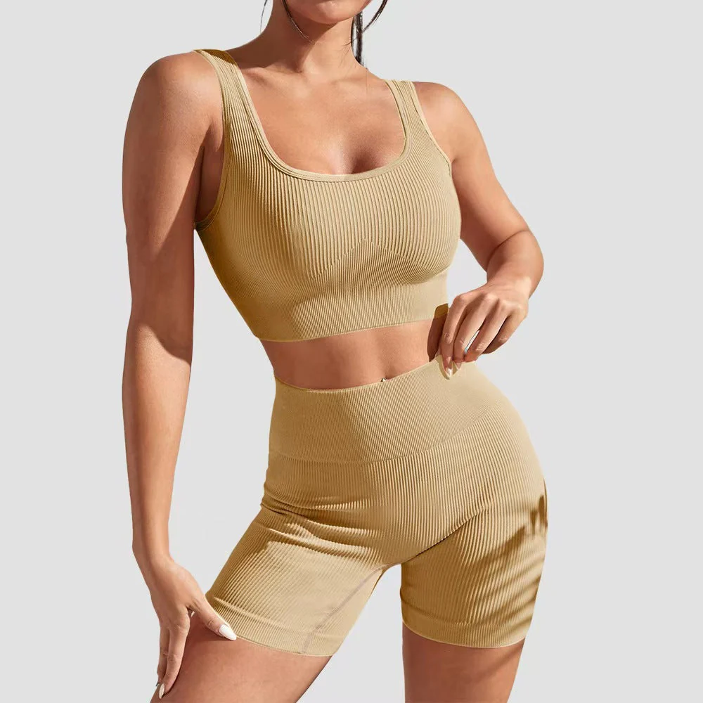 T588-998 Yoga fitness tight fitting short sleeved shorts set - Image 3
