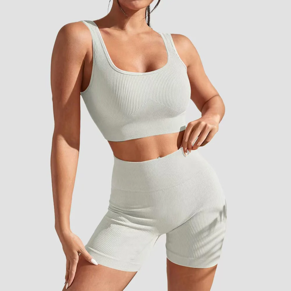 T588-998 Yoga fitness tight fitting short sleeved shorts set - Image 4