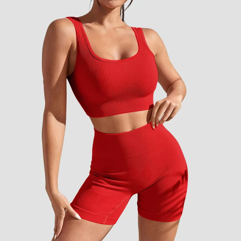 T588-998 Yoga fitness tight fitting short sleeved shorts set - Image 5