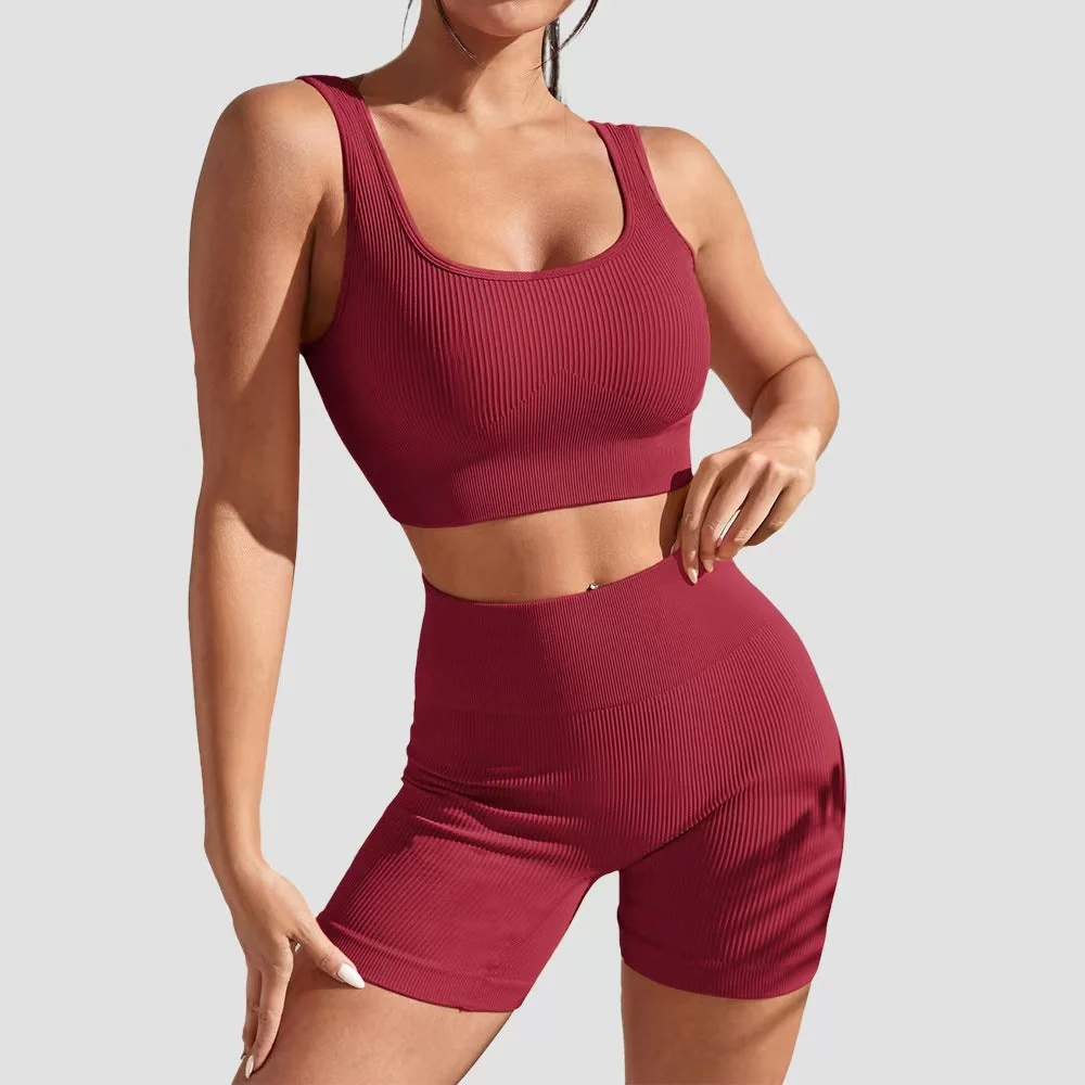 T588-998 Yoga fitness tight fitting short sleeved shorts set - Image 7