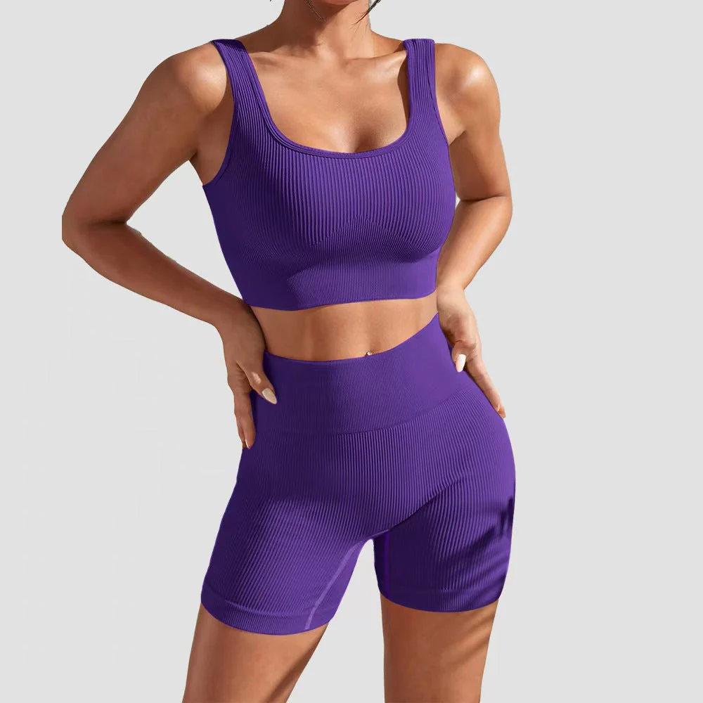 T588-998 Yoga fitness tight fitting short sleeved shorts set - Image 8