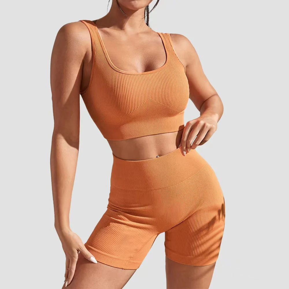 T588-998 Yoga fitness tight fitting short sleeved shorts set - Image 9